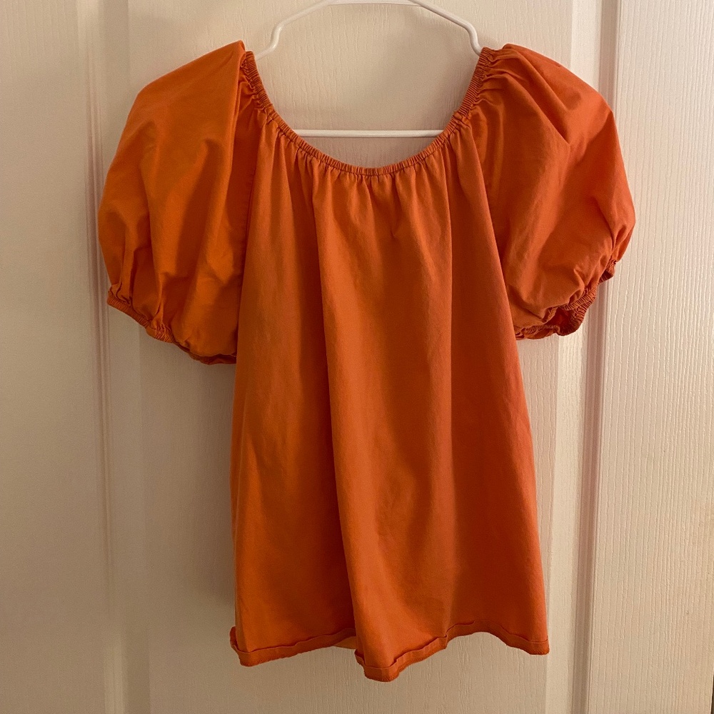 Orange Puff Sleeve Top